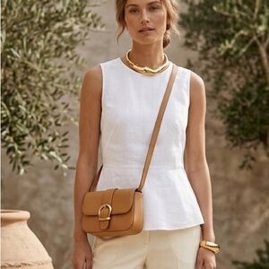 Ann Taylor White 100% Linen Peplum Tank Top Size 12 Boho Chic Breathable Summer